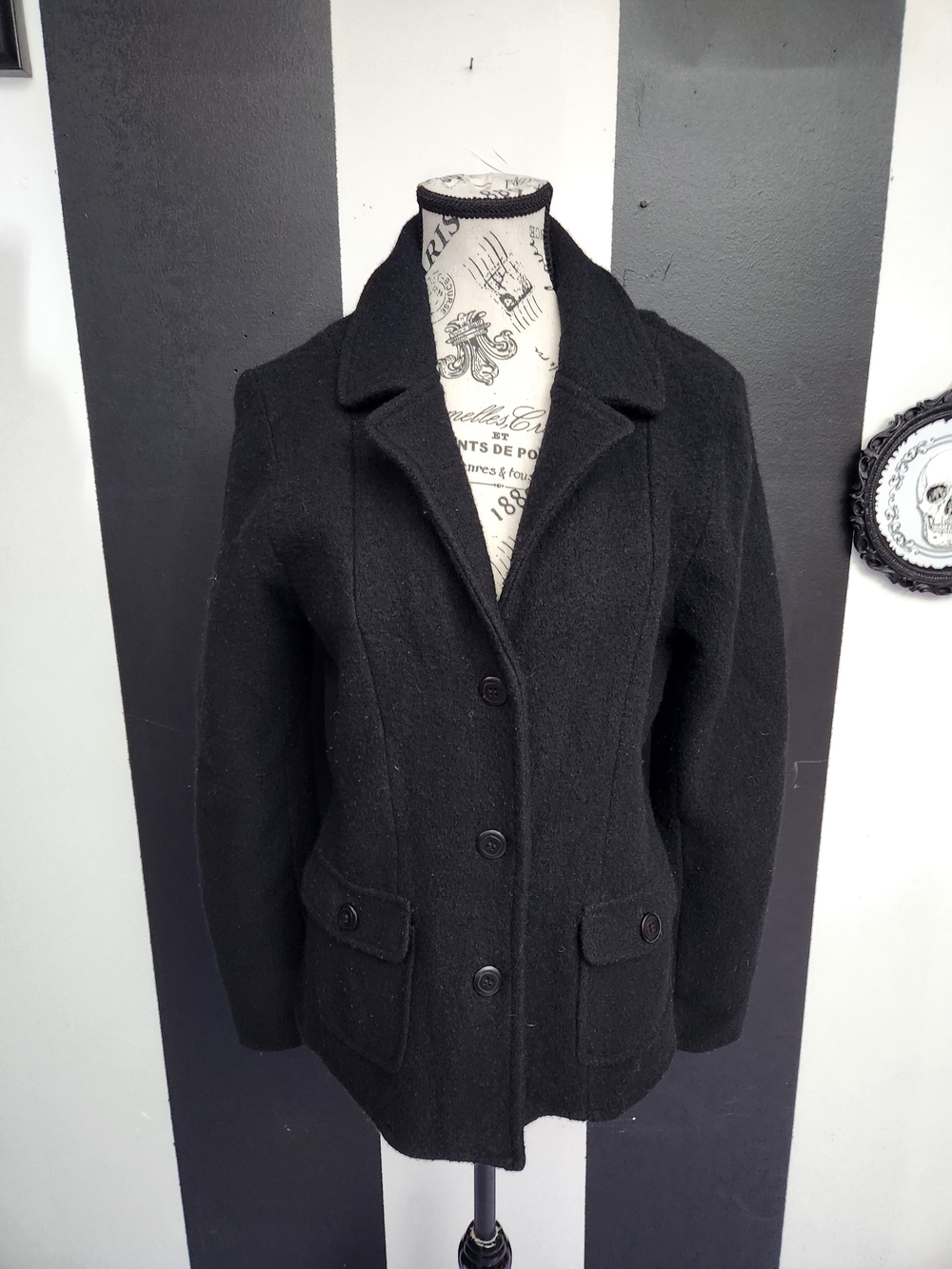 Obey Black Pea Coat with Notched Collar - Picture 2 of 6